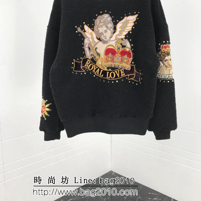 DＧ杜嘉班納 18ss秋冬新款 愛神丘比特刺繡圖案 羊羔毛白色長袖衣 情侶款 ydi1849